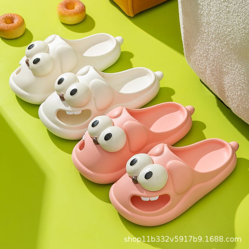 Big-eyed dog cartoon cute women's summer indoor and outdoor wear non-slip thick sole stepping shit feeling fashionable closed toe hole shoes wholesale