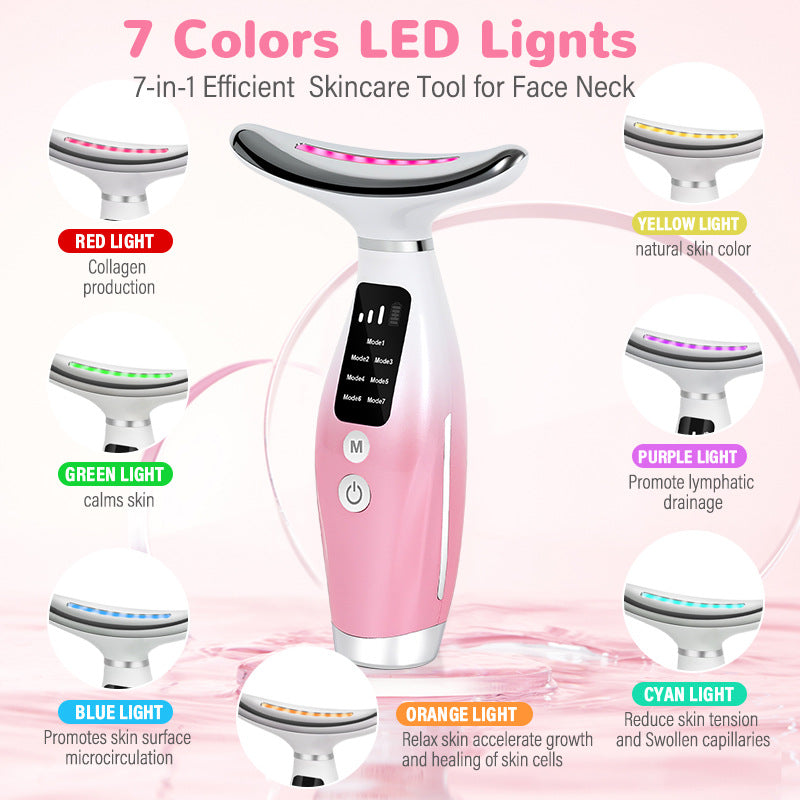 Seven-color light neck beauty instrument screen display massage rechargeable massager home hot compress neck wrinkles 7 modes anti-aging