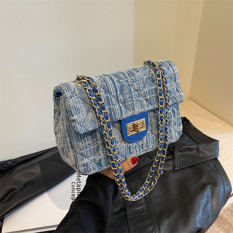 Denim bag women's niche design new fashion diamond chain bag versatile casual shoulder messenger bag