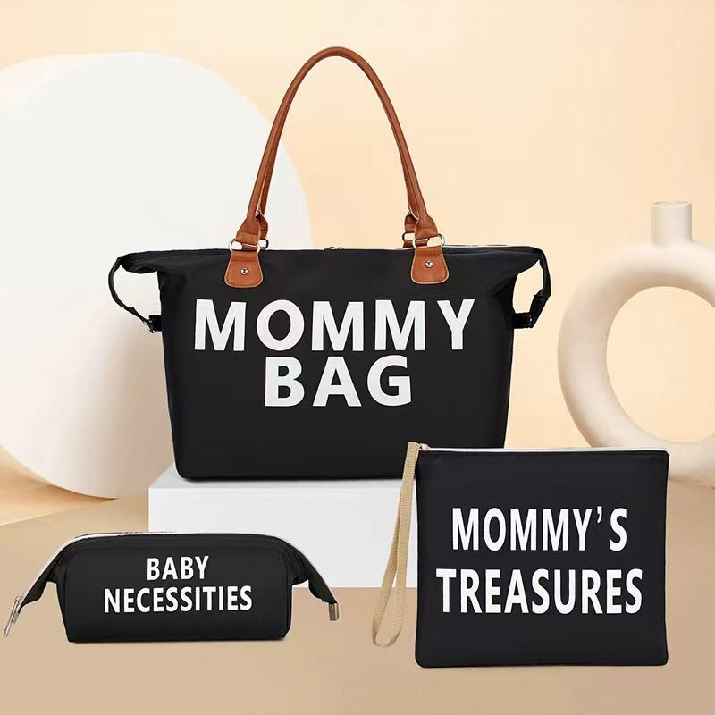 Mommy bag ins style hand to enhance the sense of cross-border travel three-piece set large capacity dry and wet separation shoulder handbag