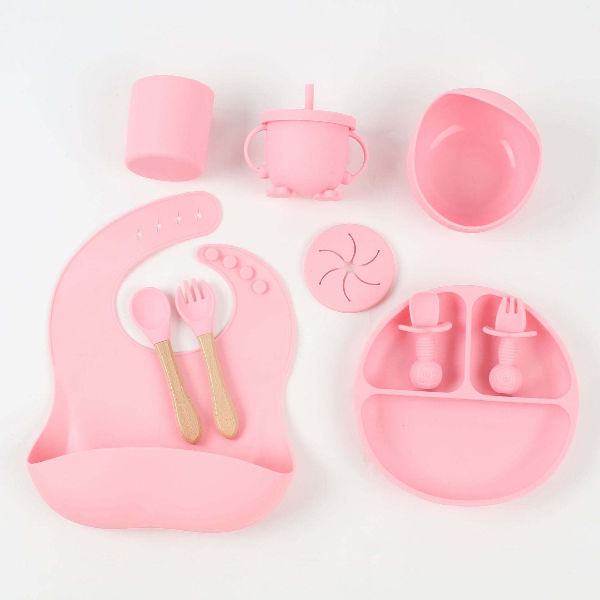 Silicone dinner plate, baby bib, baby tableware set, shatter-resistant cup feeding set, baby supplies 10-piece set