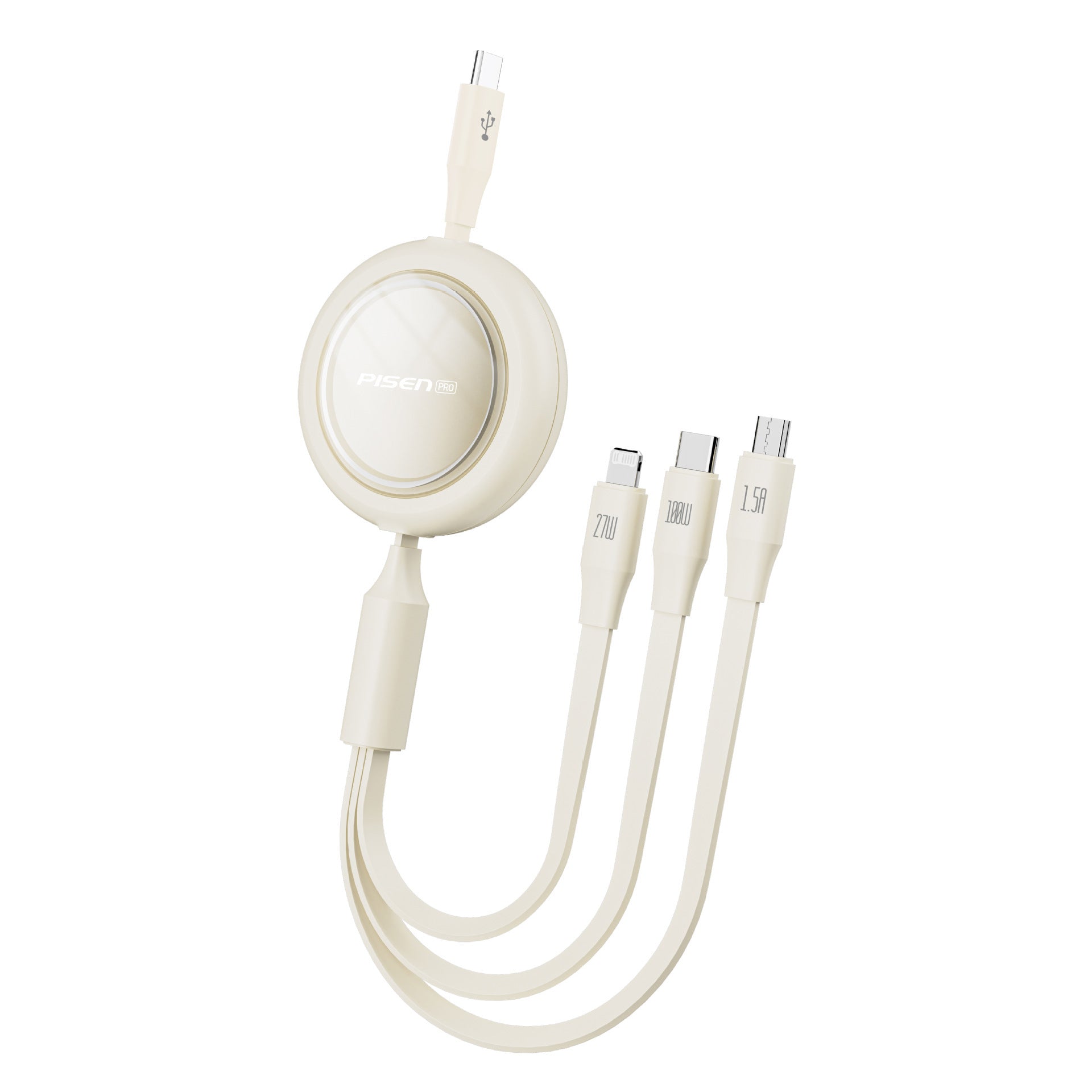 PISEN 3-in-1 100W fast charging data cable suitable for Apple Huawei car one-to-three charging cable retractable cable