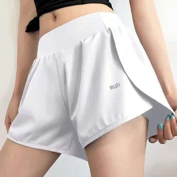 Sports shorts fake two-piece anti-exposure fitness high waist thin yoga pants three-quarter breathable running summer hip lift