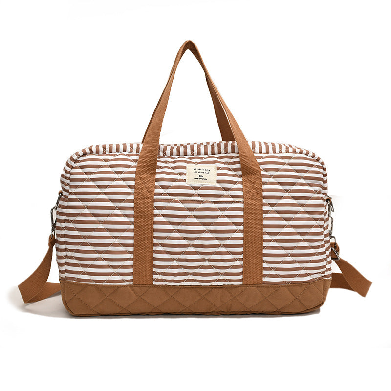 Fashion striped spring mommy bag for traveling, high-value hand-held mother and baby bag, large-capacity single-shoulder mommy bag