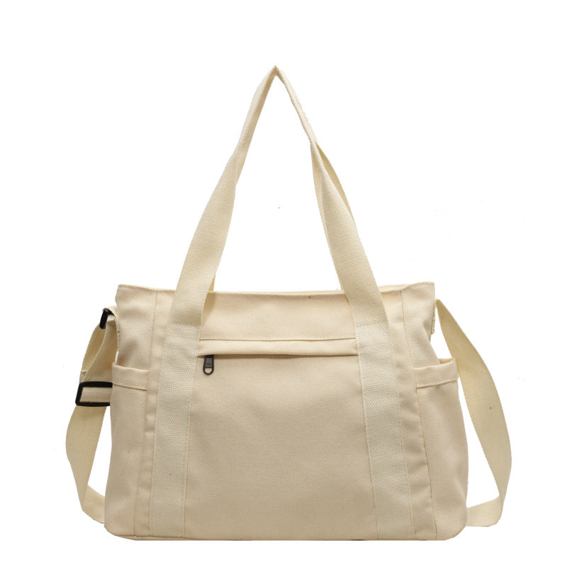 Foreign trade new large capacity canvas shoulder bag women's messenger bag simple solid color handbag large capacity tote bag