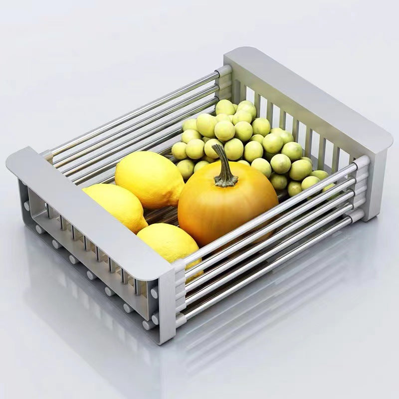 Stainless steel drain basket retractable kitchen sink sink dish storage drain rack vegetable basket sink