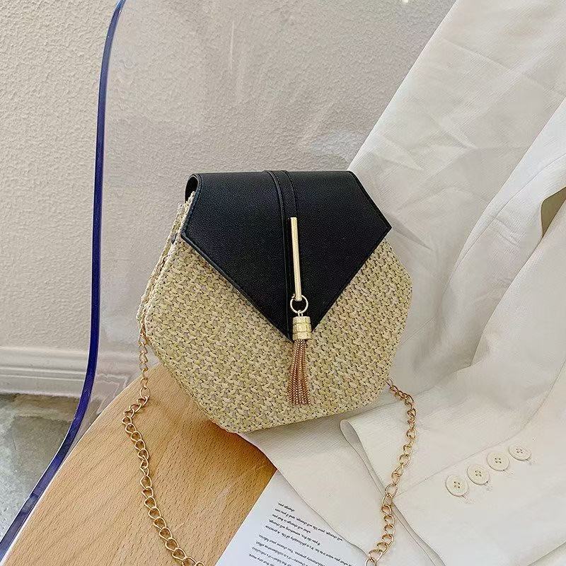 Beach bag women 2025 new fashion straw bag woven women's bag Korean style chain shoulder crossbody tassel small bag