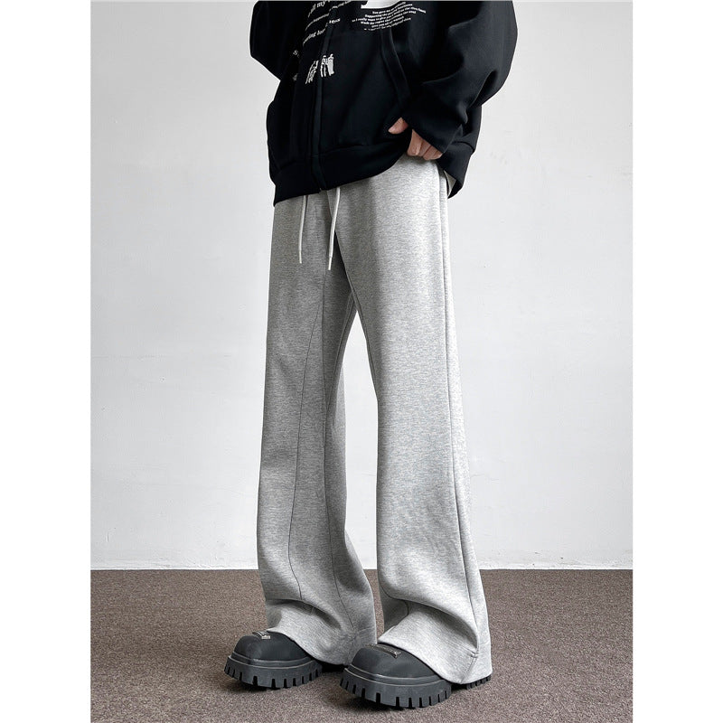 Gray flared casual sweatpants for men in spring and autumn, cleanfit Japanese retro loose casual drape straight pants