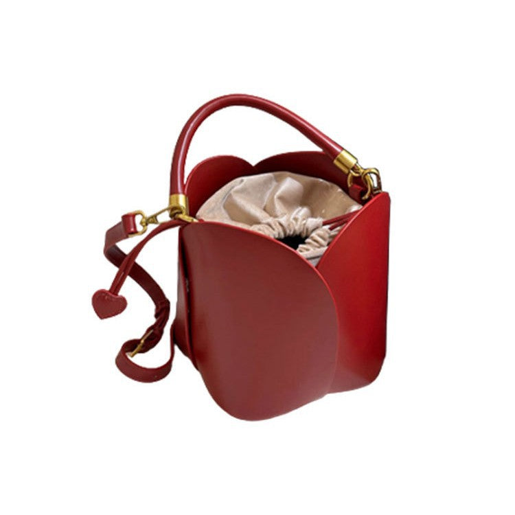 This year's popular red bridal petal portable bucket bag ladies 2025 new vegetable basket crossbody bag wedding bag