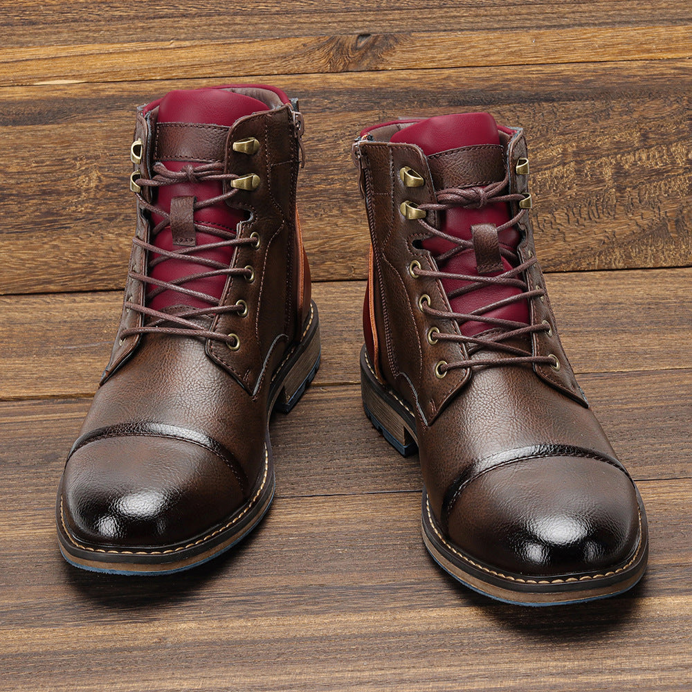 Cross-border large-size men's leather boots, single boots, fashionable US-sized work boots, foreign trade high-top Martin boots