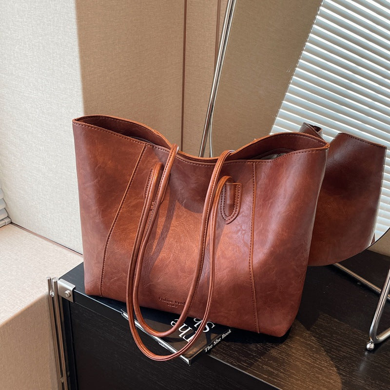 Cross-border foreign trade source factory retro high-end large-capacity bag texture tote bag simple and fashionable shoulder bag