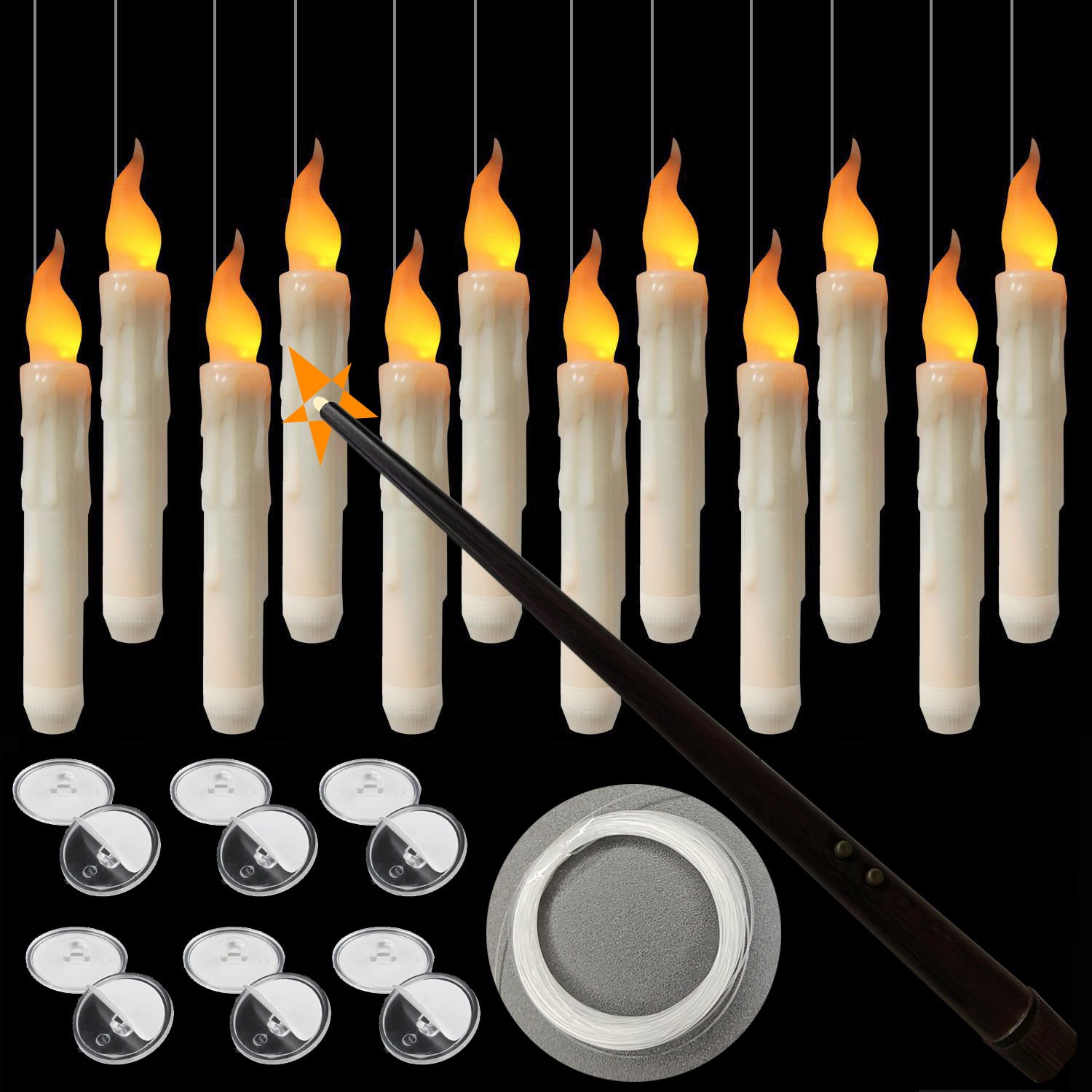 Cross-border hot selling suspended magic wand candle light Halloween scene home led remote control electronic candle
