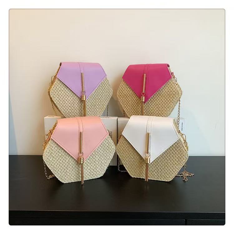 Beach bag women 2025 new fashion straw bag woven women's bag Korean style chain shoulder crossbody tassel small bag
