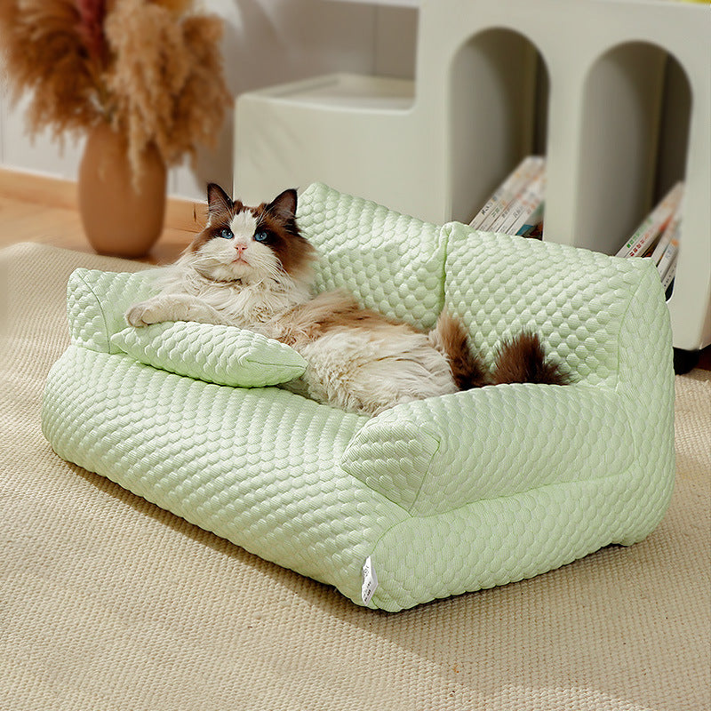 Pet sofa wholesale four seasons universal detachable and washable cat bed dog kennel waterproof breathable ice silk pet supplies cat bed