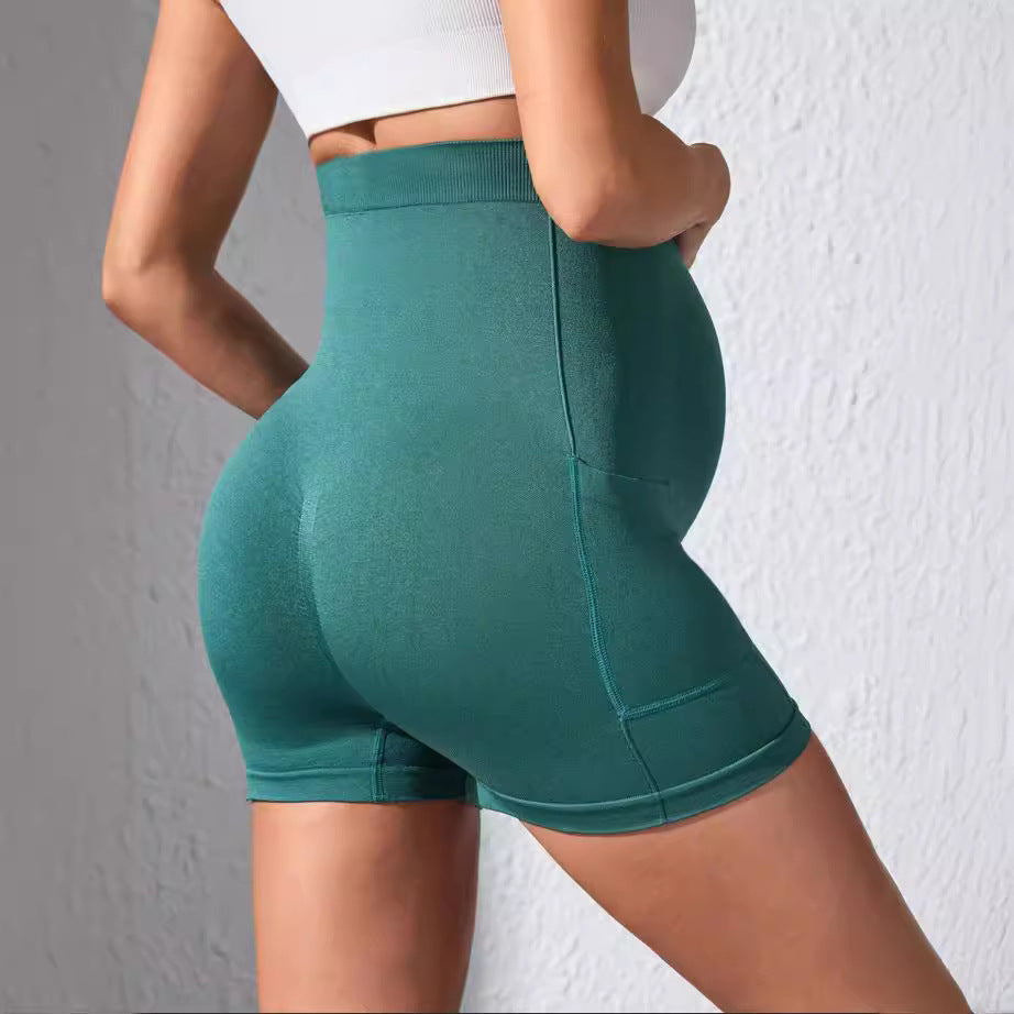 European and American cross-border maternity pocket three-quarter pants summer style new high waist belly support sports yoga maternity shorts women