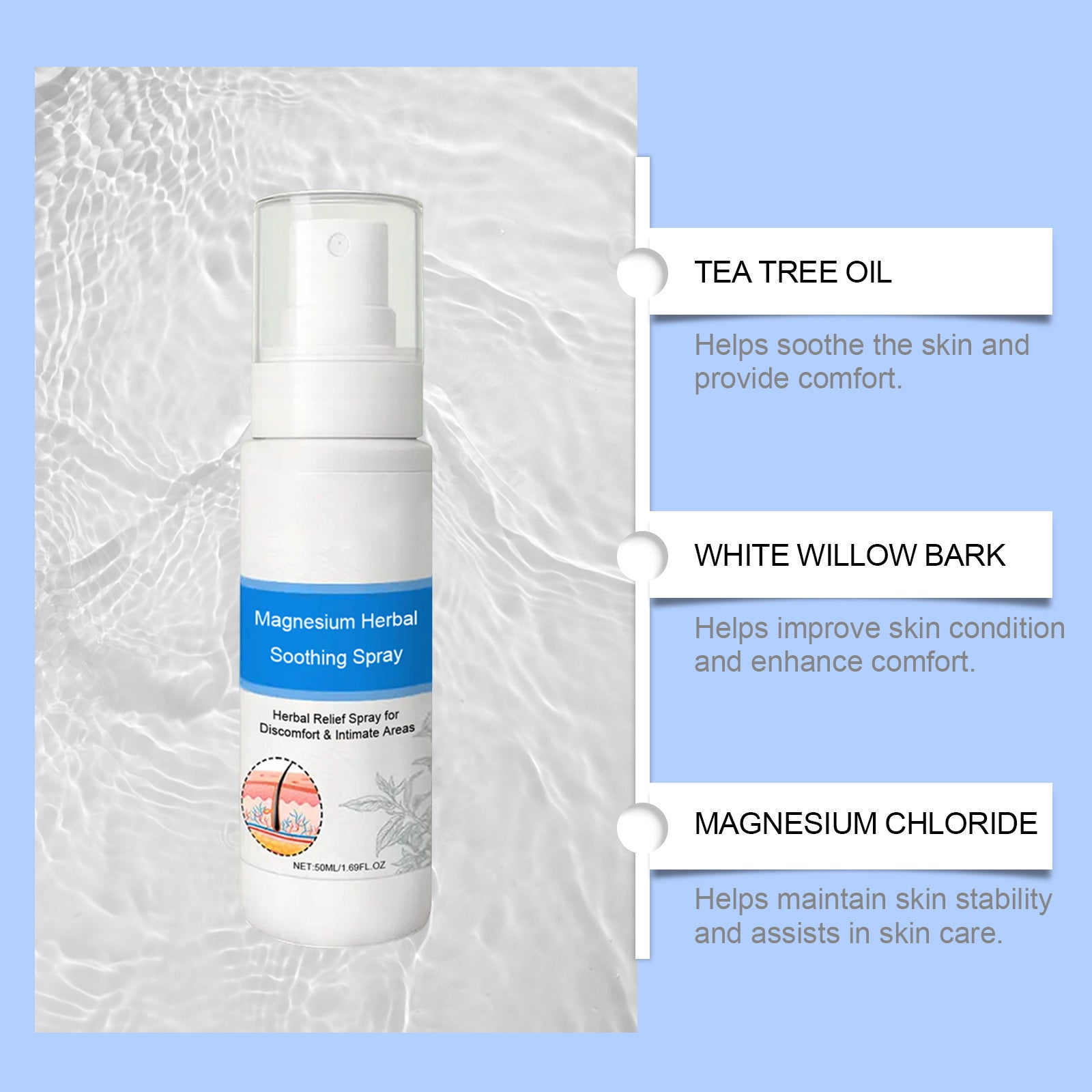 Magnesium Herbal Care Spray: Gentle formula to nourish and care for body skin. Convenient daily spray.