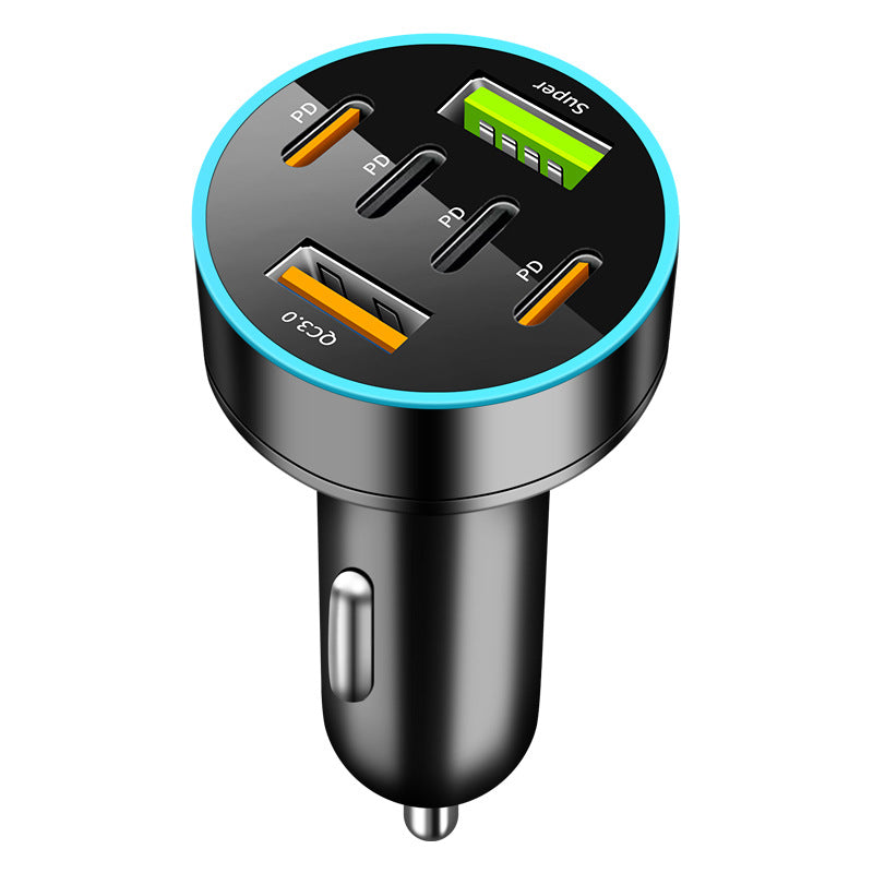 New digital display car charger 4USB 66W fast charging PD mobile phone charger one to four QC3.0 car charger