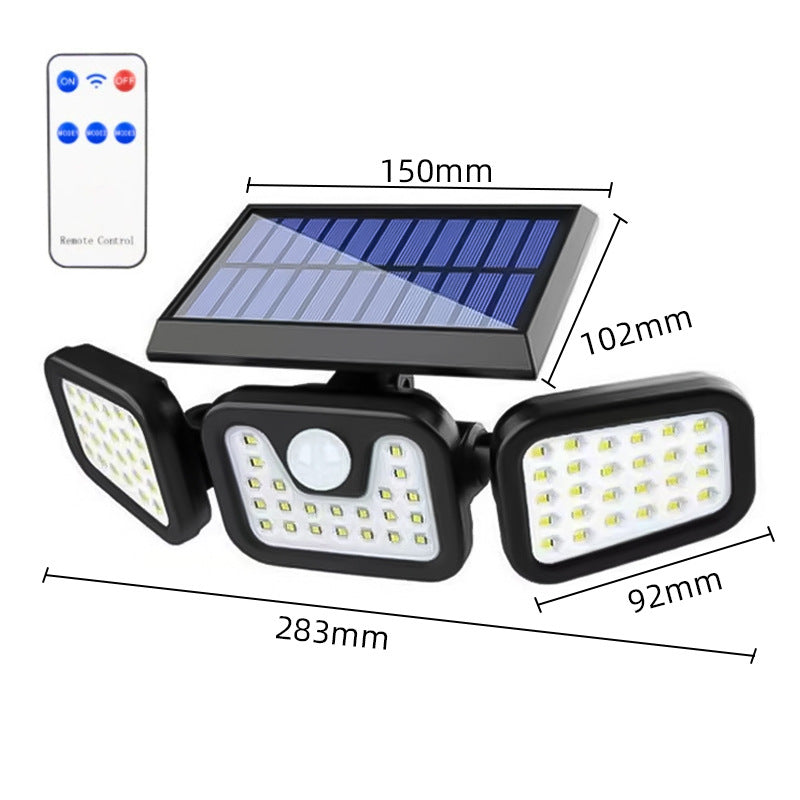 Cross-border solar light three-head rotatable wall lamp outdoor solar sensor light wall lamp garden lighting street lamp