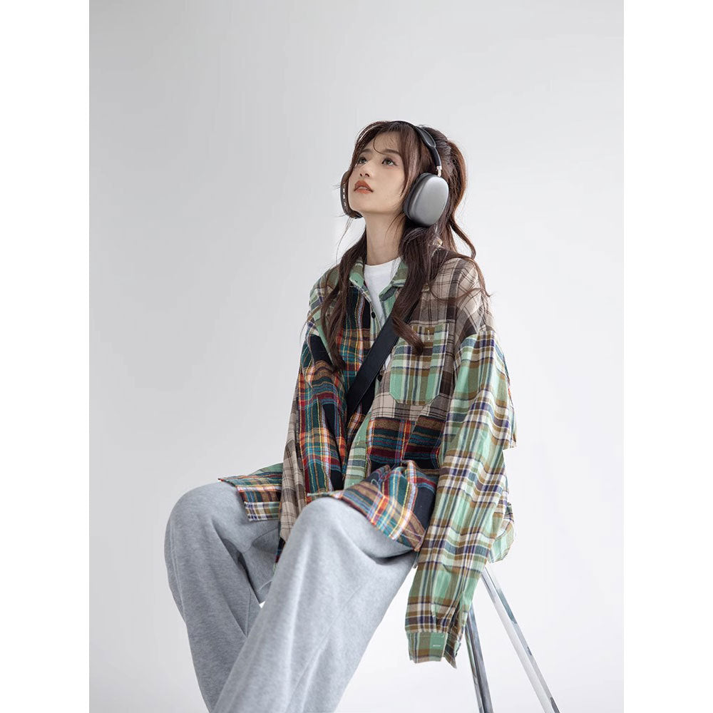 Japanese retro plaid shirt women's spring and autumn style design niche shirt jacket loose casual long-sleeved top trend