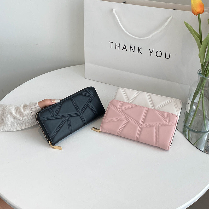 New women's wallet medium and long zipper clutch fashionable foreign trade PU leather pressed money clip coin purse trend