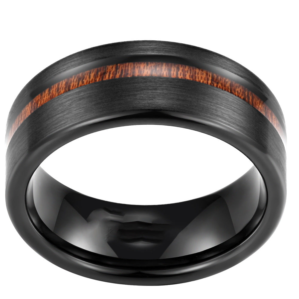 Manufacturers spot wholesale fashion inlaid wood veneer width 6/8mm unisex couple wood grain tungsten steel ring foreign trade