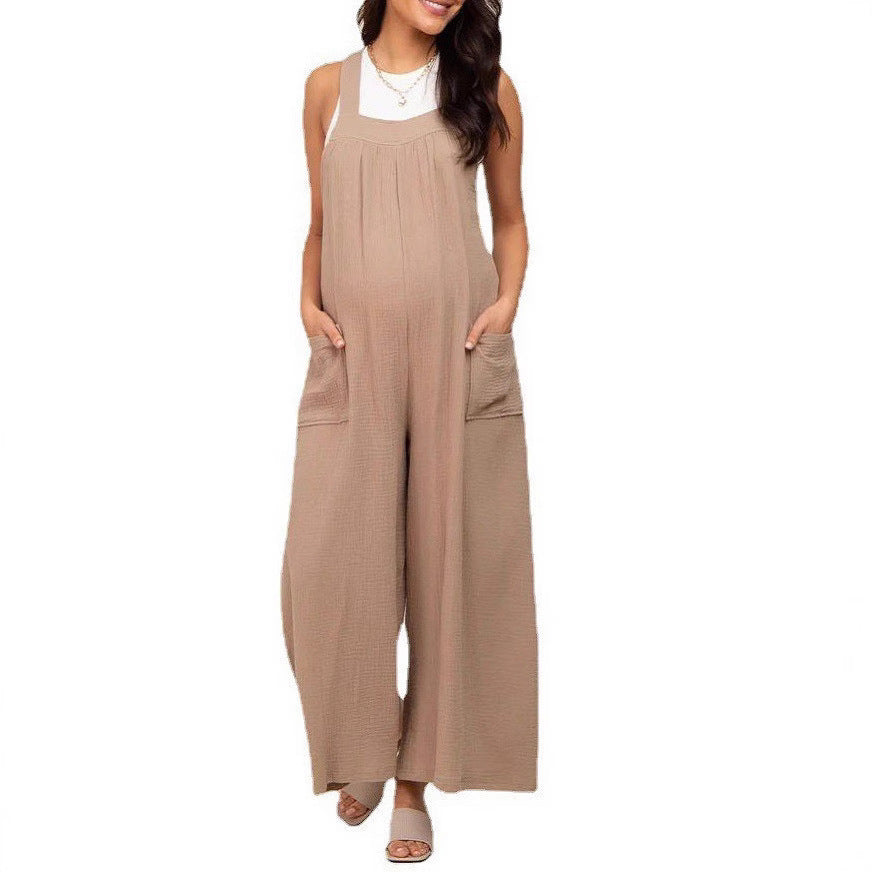 Foreign trade maternity pants spring and summer thin beige lace-up maternity wide-leg pants casual maternity pants