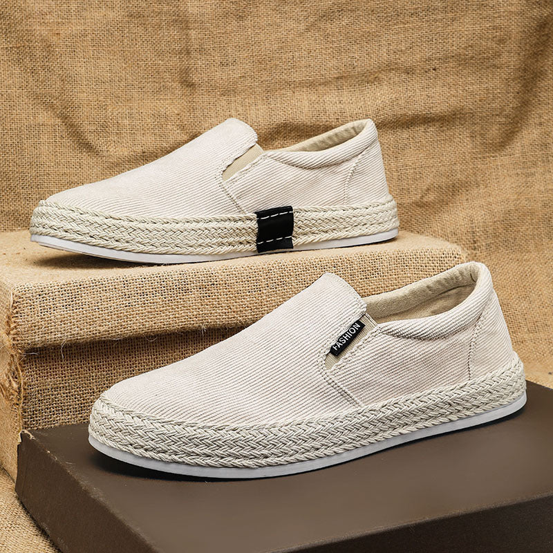 Old Beijing cloth shoes men's spring breathable casual slip-on white sneakers new men's canvas shoes
