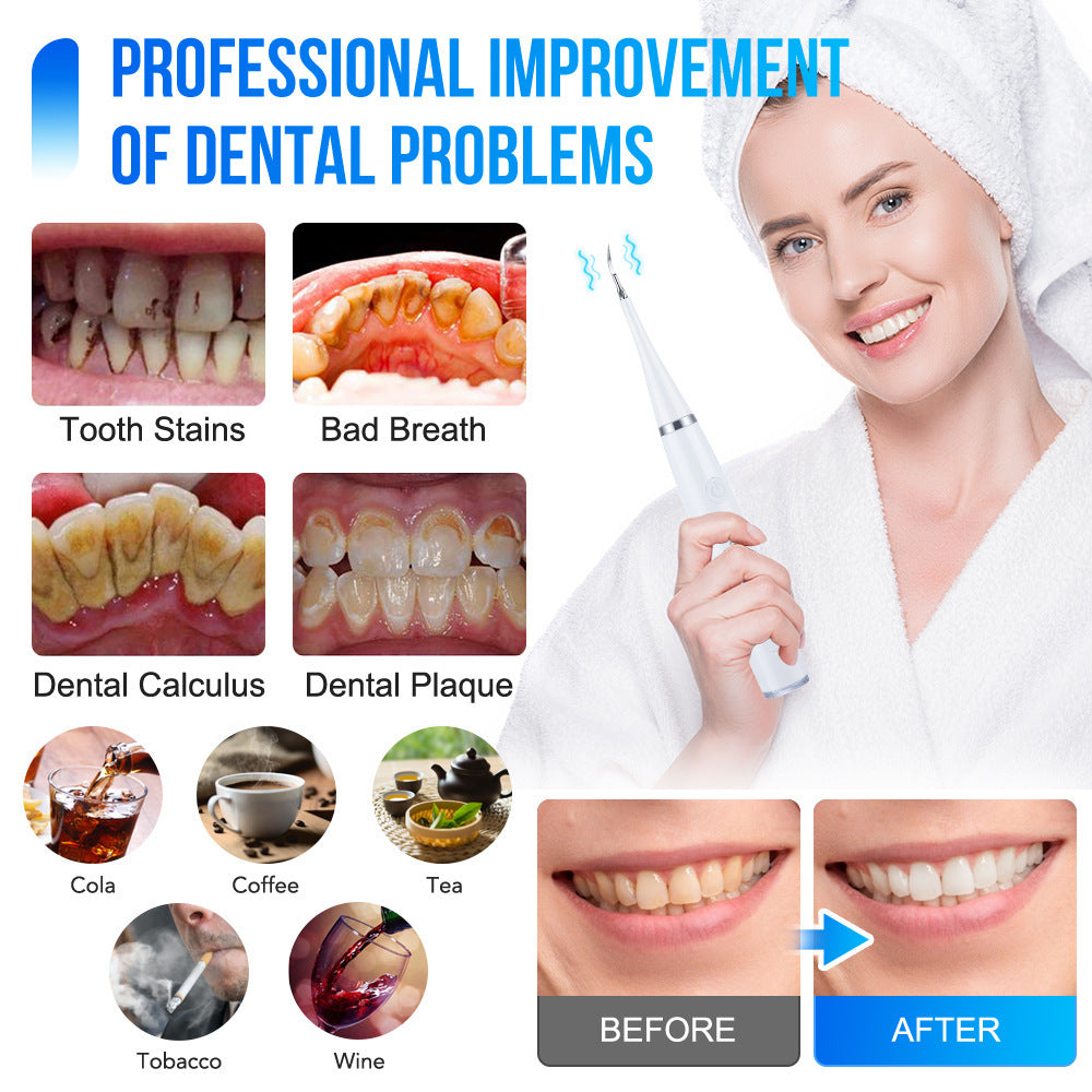 Cross-border 5-speed high-frequency vibration tooth cleaner USB electric toothbrush tooth cleaner to remove stains and calculus set tooth cleaner
