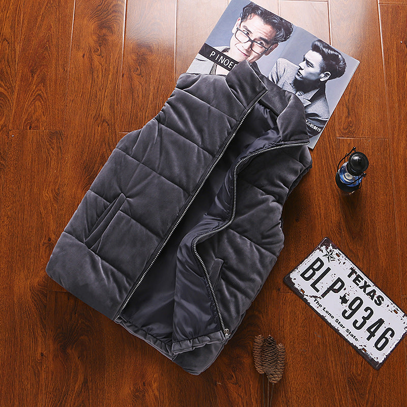 Cross-border new gold velvet solid color vest men's tops large size jacket spring autumn winter warm stand collar jacket waistcoat