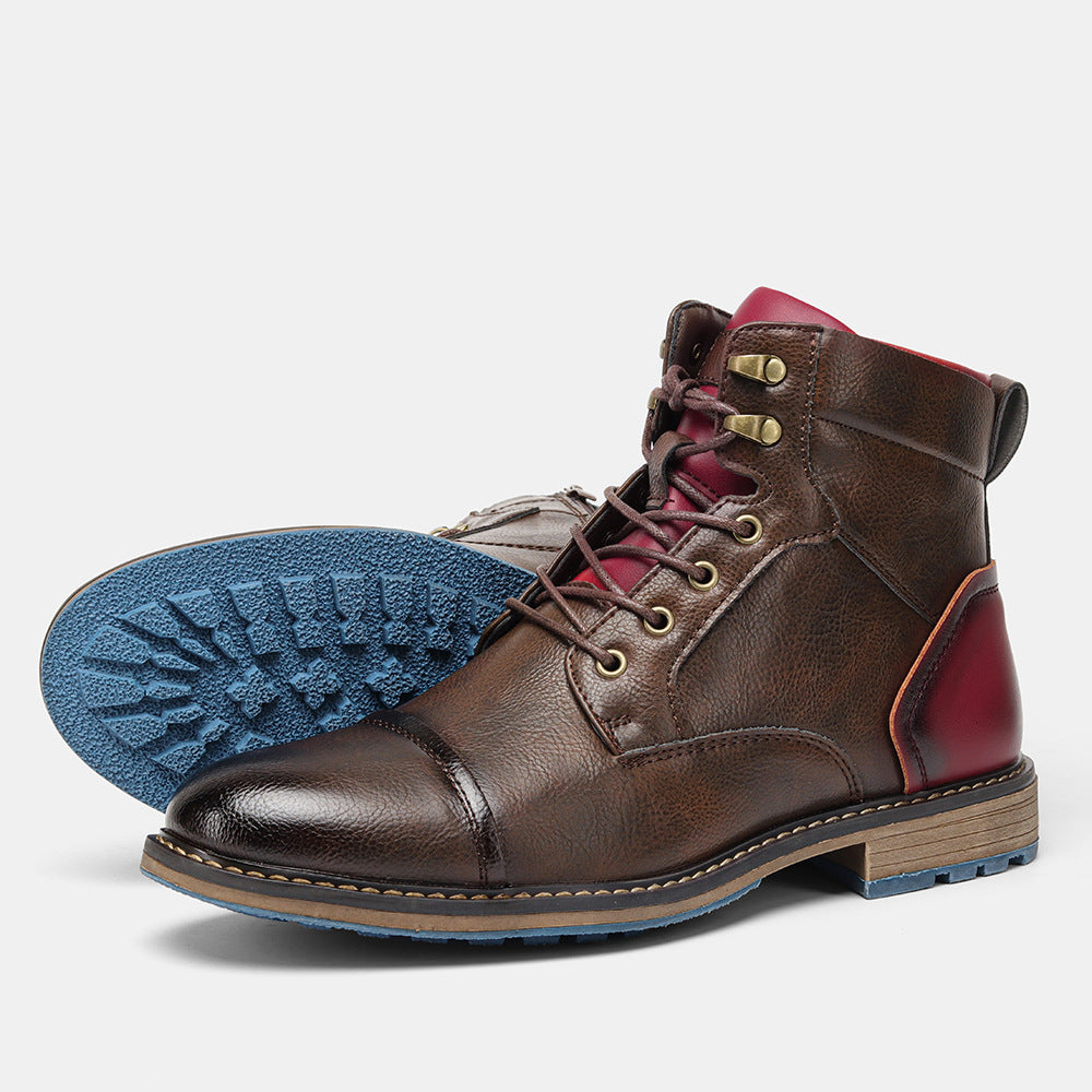 Cross-border large-size men's leather boots, single boots, fashionable US-sized work boots, foreign trade high-top Martin boots