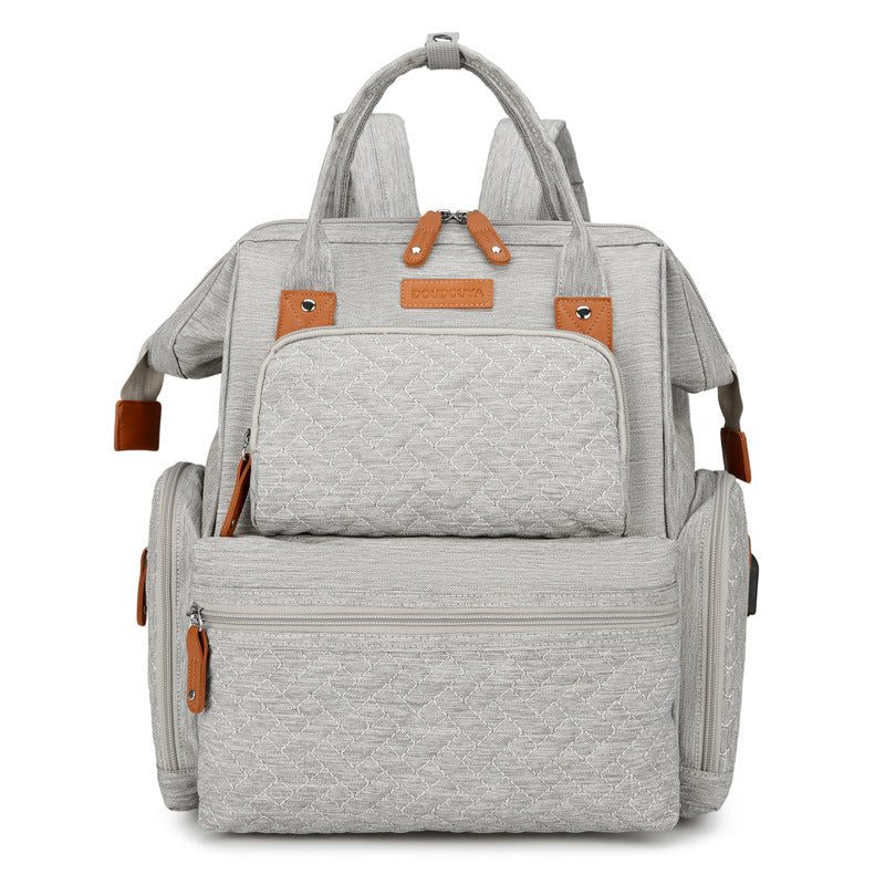 Cross-border multi-pocket mommy bag with diaper pad, high-quality outdoor travel multi-functional mother and baby bag, fashionable mommy bag