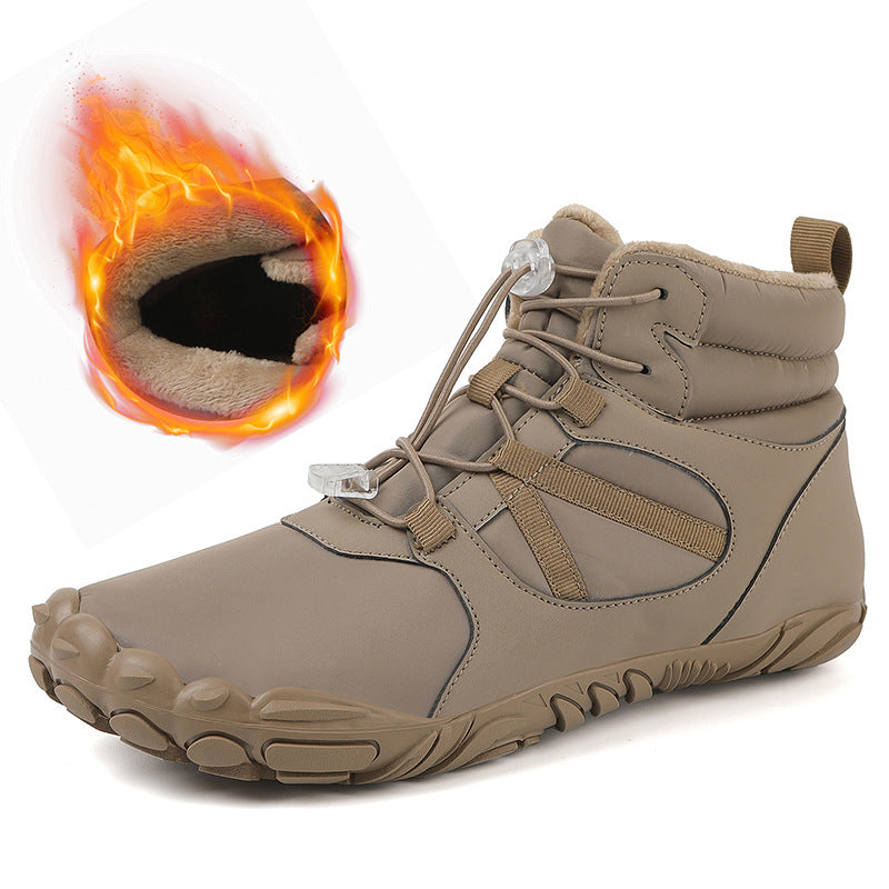 Cross-border new winter cotton boots men's casual barefoot cotton shoes women's plus velvet thickened snow boots couple warm hiking shoes