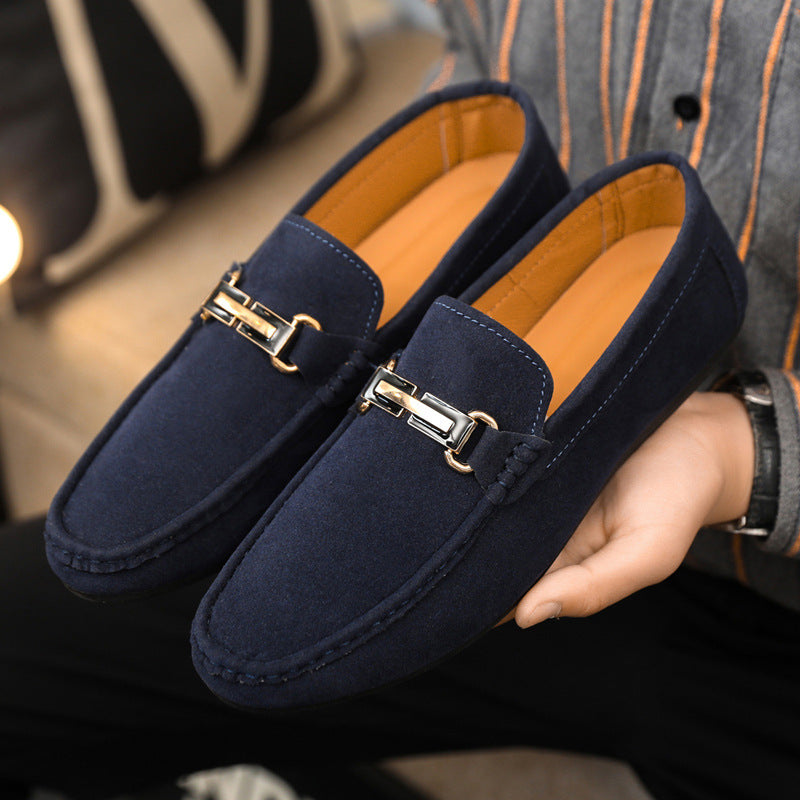 Spring and summer men's low-top moccasins versatile casual shoes breathable leather shoes black work shoes one-step