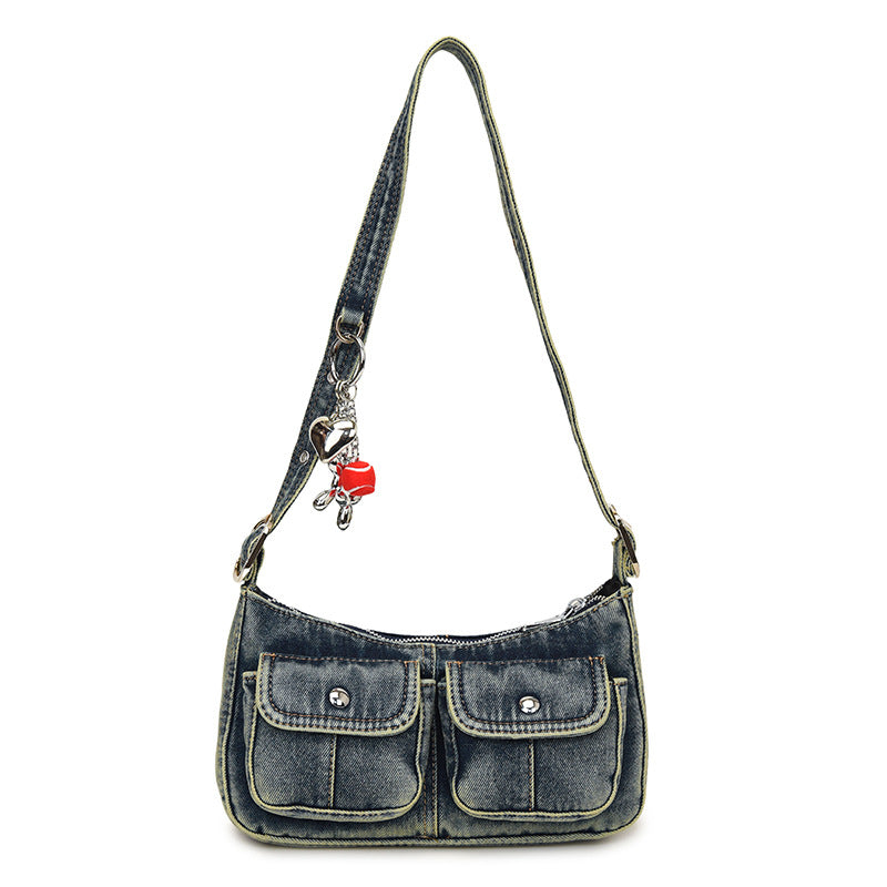 Small bag, shoulder bag, underarm bag, hot girl baguette bag, fashionable and simple commuter bag, 2025 spring new denim bag