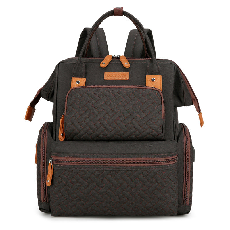 Cross-border multi-pocket mommy bag with diaper pad, high-quality outdoor travel multi-functional mother and baby bag, fashionable mommy bag