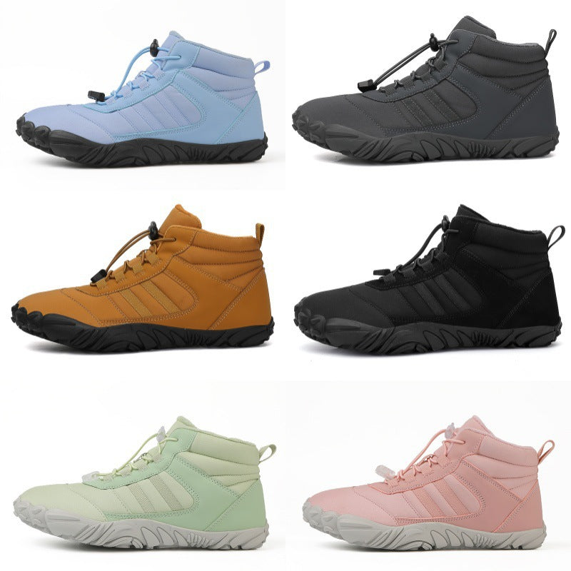 Cross-border new winter cotton boots men's casual barefoot cotton shoes women's plus velvet thickened snow boots couple warm hiking shoes