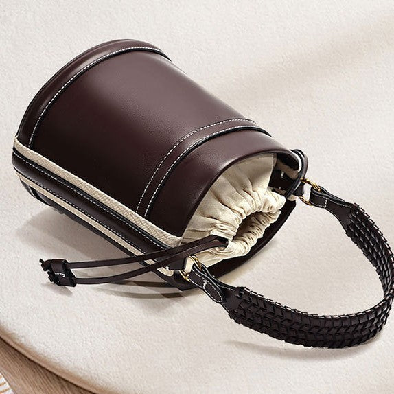 ZA cross-border women's bag 2025 new brown double handle cylindrical hand-held crossbody bucket bag cylindrical shoulder bag