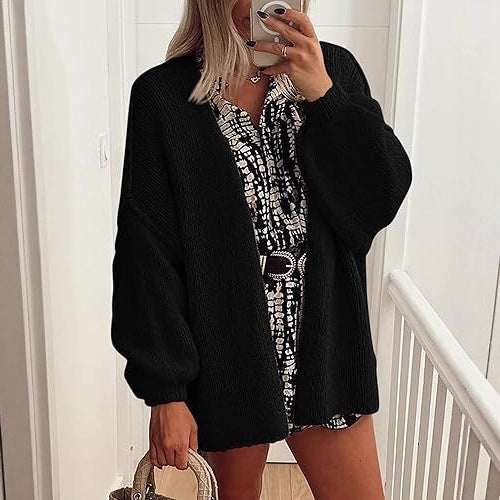 2025 Autumn and Winter New Cross-border Commuter Women's Knitted Tops European and American Casual Sweater Jackets Hot Selling Loose Cardigan