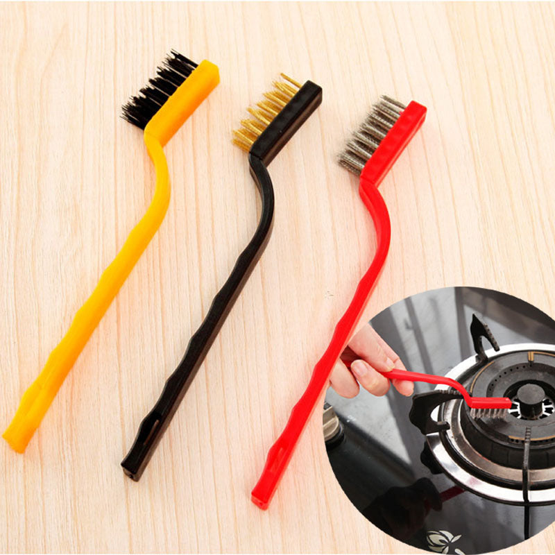 Stove brush kitchen countertop range hood gap cleaning brush pot bottom brush wire brush gas stove brush three-piece set