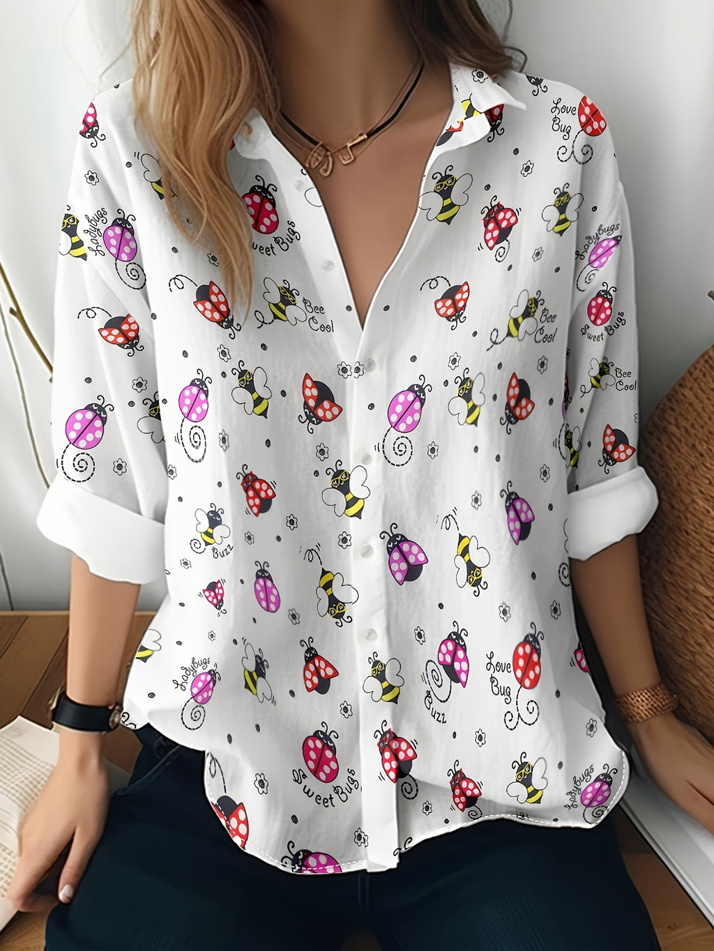 Cat cross-border European and American women's 3D printed floral pattern long-sleeved shirt women's fashion tops