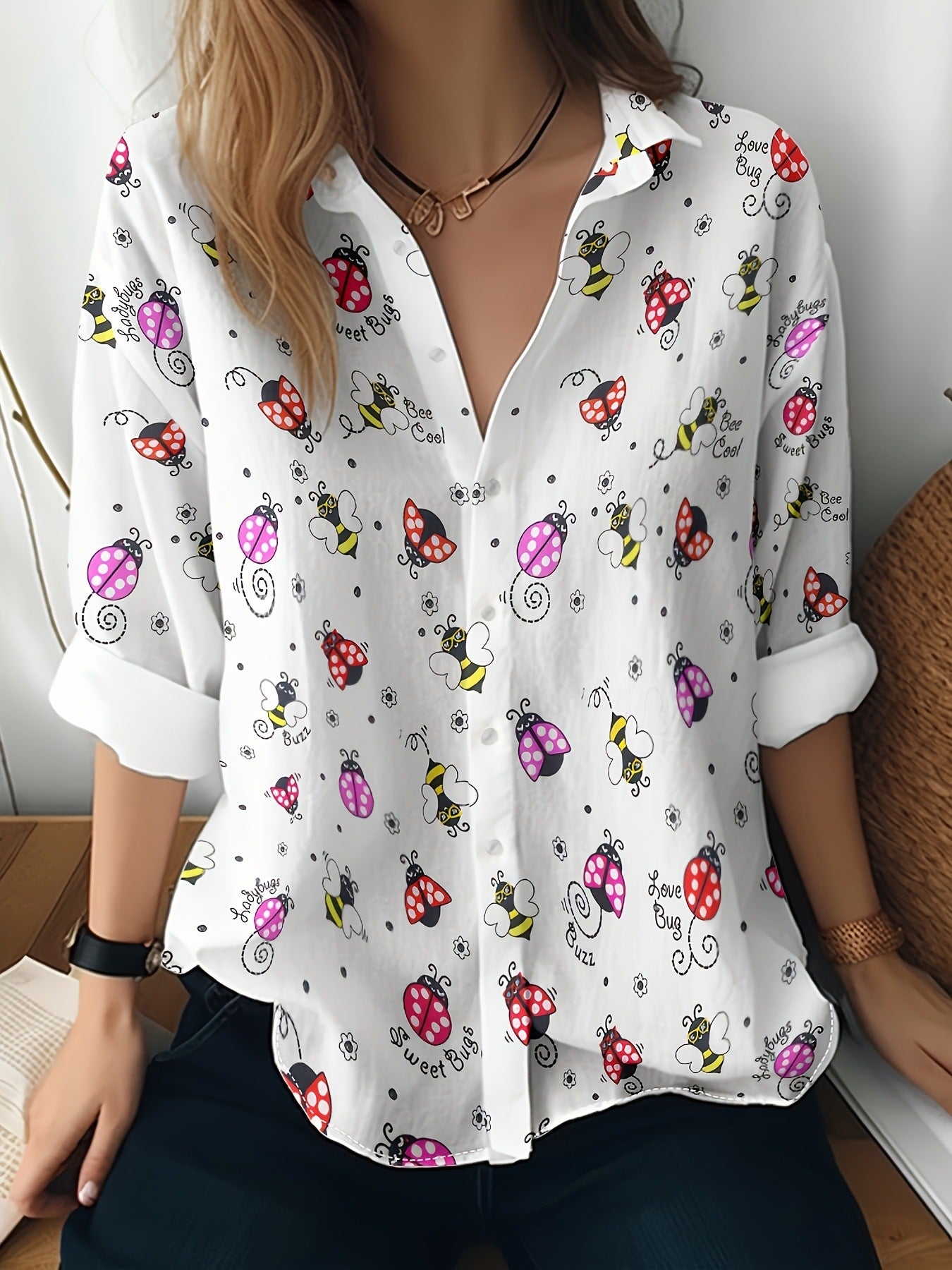 Cat cross-border European and American women's 3D printed floral pattern long-sleeved shirt women's fashion tops