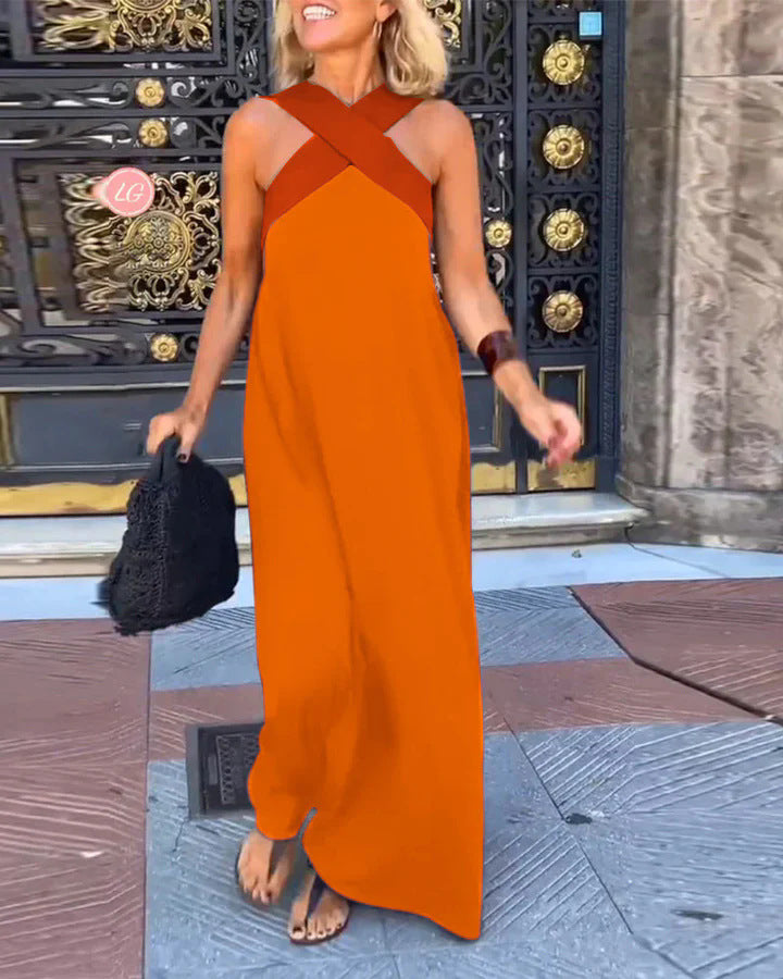 2025 summer new cross-border women's clothing AliExpress foreign trade long skirt cross sexy back dress