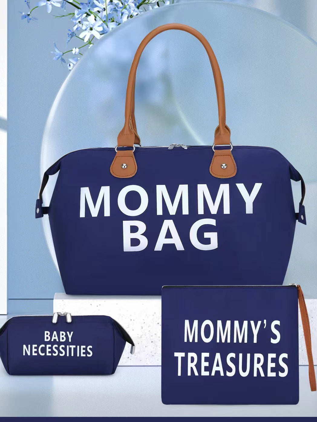 Mommy bag ins style hand to enhance the sense of cross-border travel three-piece set large capacity dry and wet separation shoulder handbag