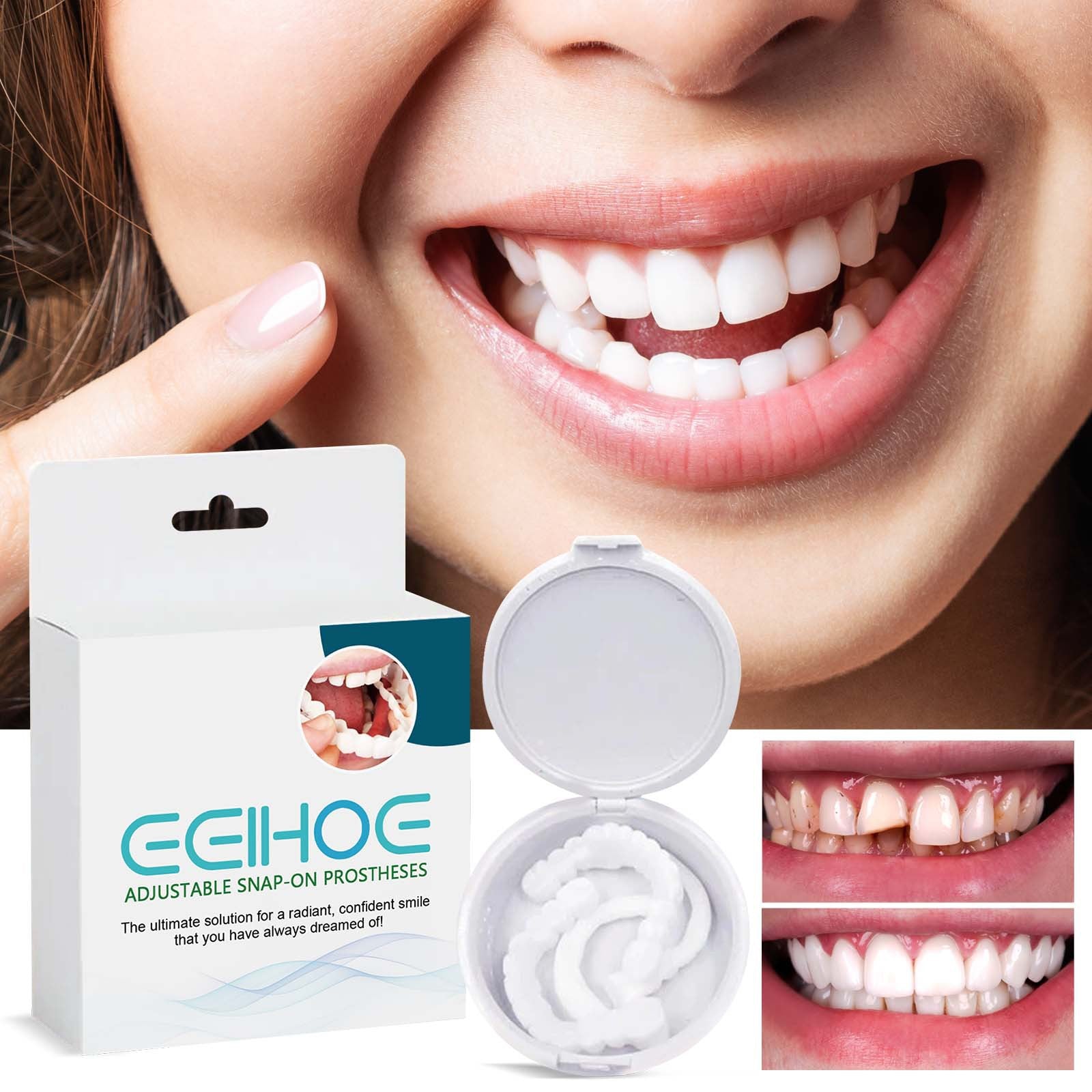 EELHOE adjustable snap-on dentures to modify teeth, fill gaps between teeth, correct braces, and denture kits