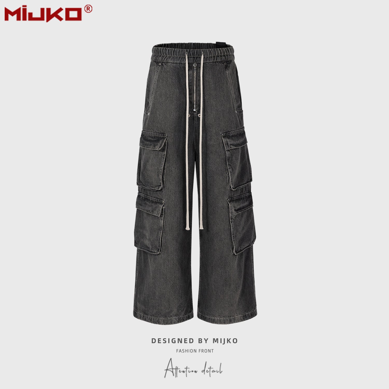 MIJKO men's and women's urban RICK unisex trousers washed wide-leg multi-pocket gradient jeans trend