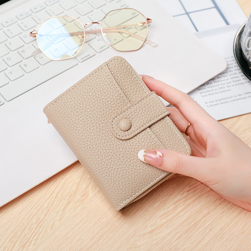 New women's short wallet women's lychee pattern accordion card holder multiple card slots Korean style fashion card holder ID card trend