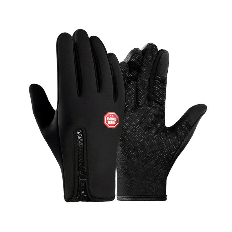Outdoor cycling gloves, sports skiing and mountaineering gloves, autumn and winter touch screen non-slip waterproof windproof fleece warm