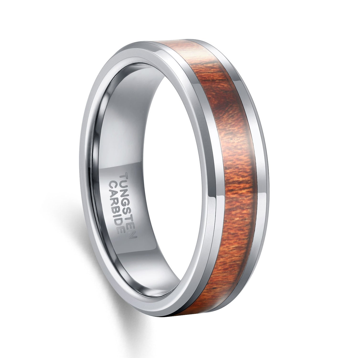 Manufacturers spot wholesale fashion inlaid wood veneer width 6/8mm unisex couple wood grain tungsten steel ring foreign trade