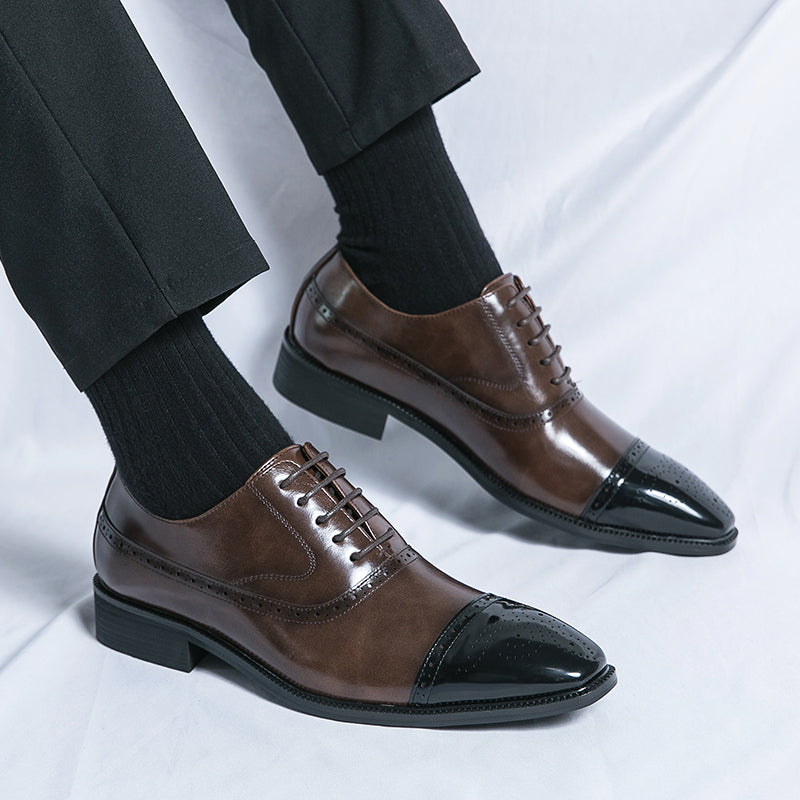 European and American British style brogues men's business genuine leather color matching carved Oxford shoes men's wedding pointed toe groom shoes