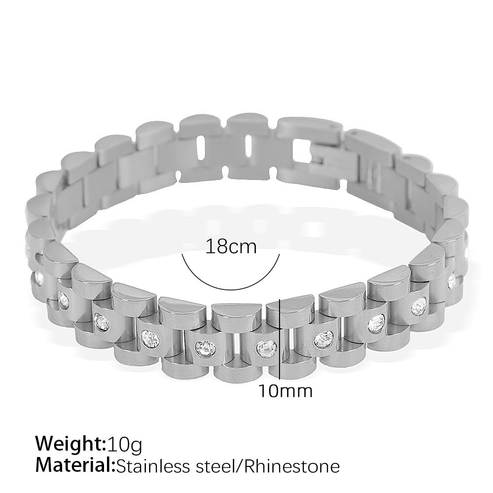 Light luxury white diamond titanium steel watch chain plated with 18k high-end ins bracelet trendy hand jewelry metal sense versatile bracelet for women